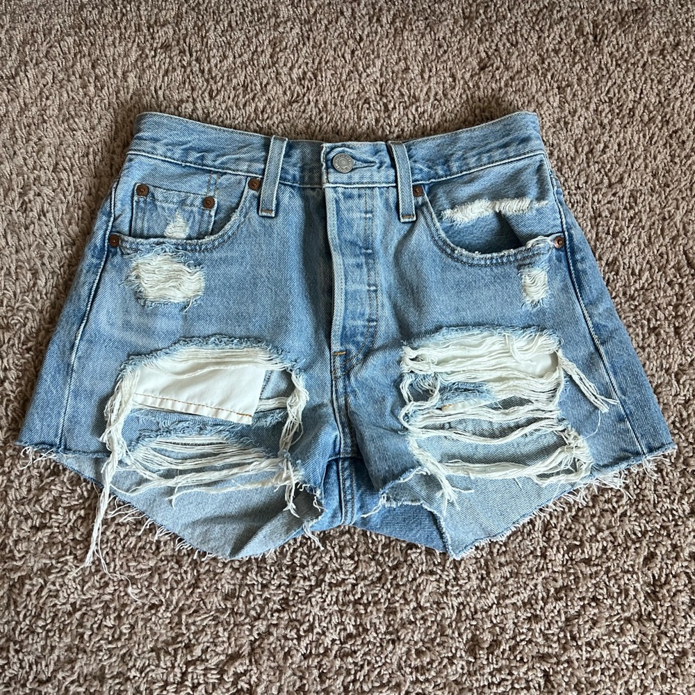 Levi's 501 Light Blue Distressed Jean Shorts